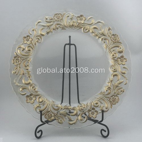 Glass Charger Plate With Color Tracing 13 inch Glass Charger Plate With Gold Rim Supplier